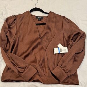 Glossy Brown Karen Kane Women's Blouse NWT